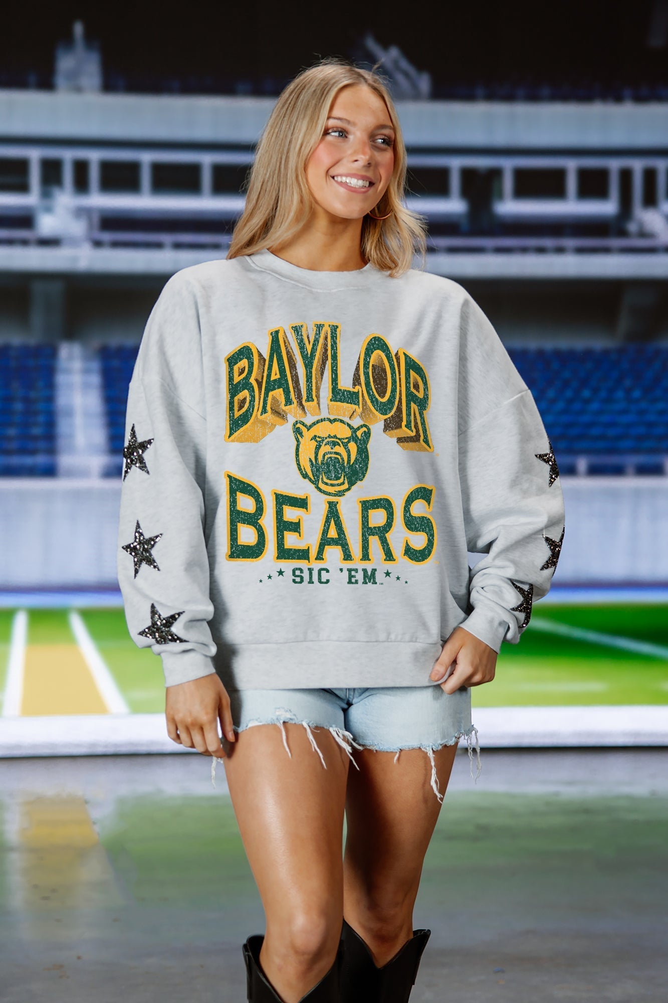 BAYLOR BEARS RESILIENCE STAR EMBELLISHED CREW SWEATSHIRT
