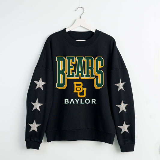 BAYLOR BEARS PURE VICTORY EMBELLISHED STAR SLEEVE CREWNECK PULLOVER
