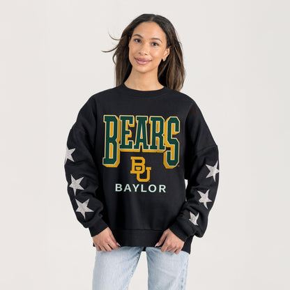 BAYLOR BEARS PURE VICTORY EMBELLISHED STAR SLEEVE CREWNECK PULLOVER