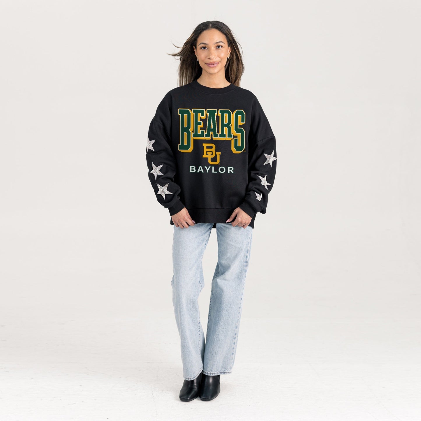 BAYLOR BEARS PURE VICTORY EMBELLISHED STAR SLEEVE CREWNECK PULLOVER