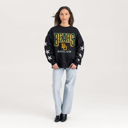 BAYLOR BEARS PURE VICTORY EMBELLISHED STAR SLEEVE CREWNECK PULLOVER