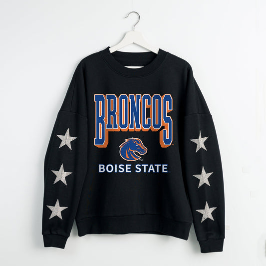 BOISE STATE BRONCOS PURE VICTORY EMBELLISHED STAR SLEEVE CREWNECK PULLOVER