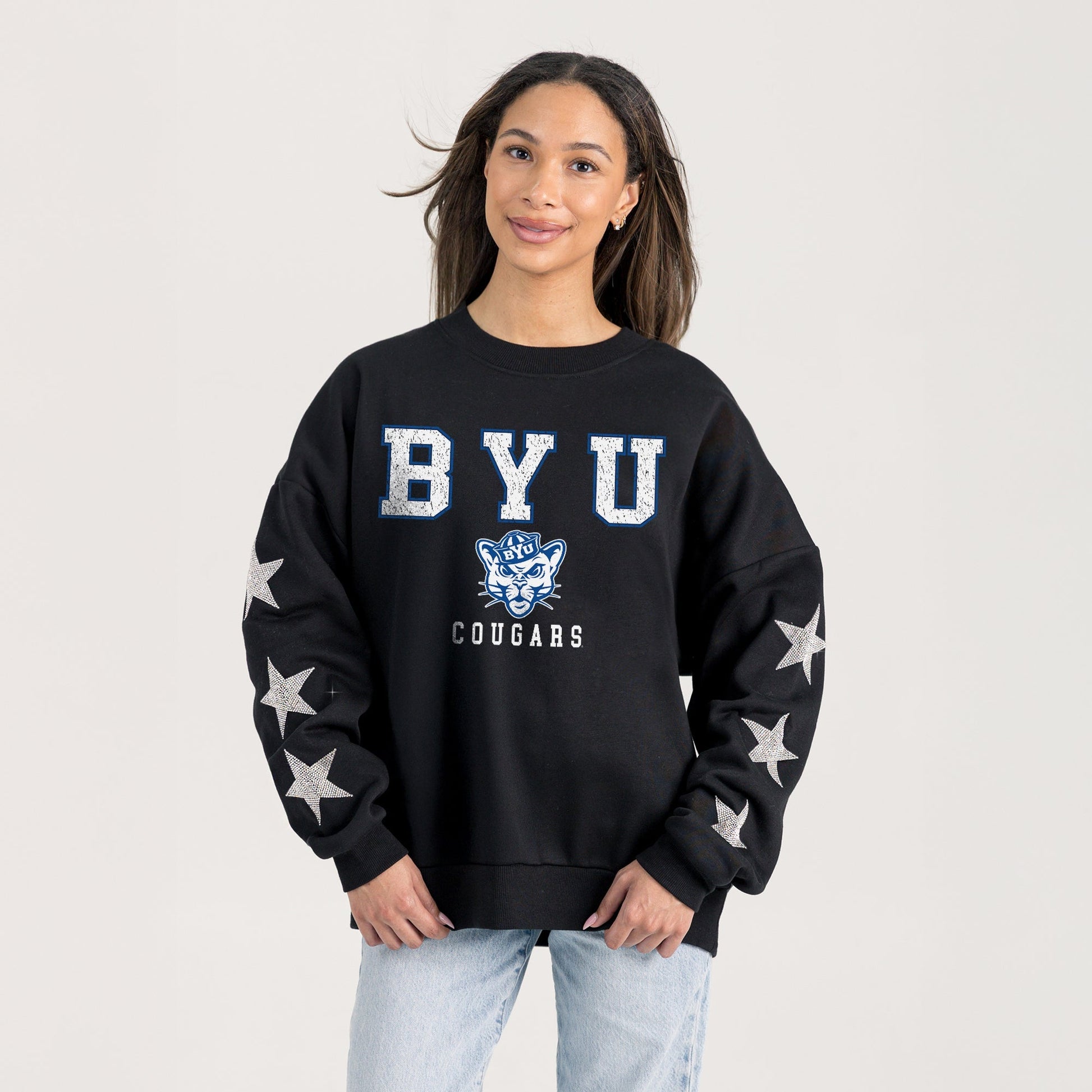 BYU COUGARS VELOCITY STAR EMBELLISHED CREW SWEATSHIRT