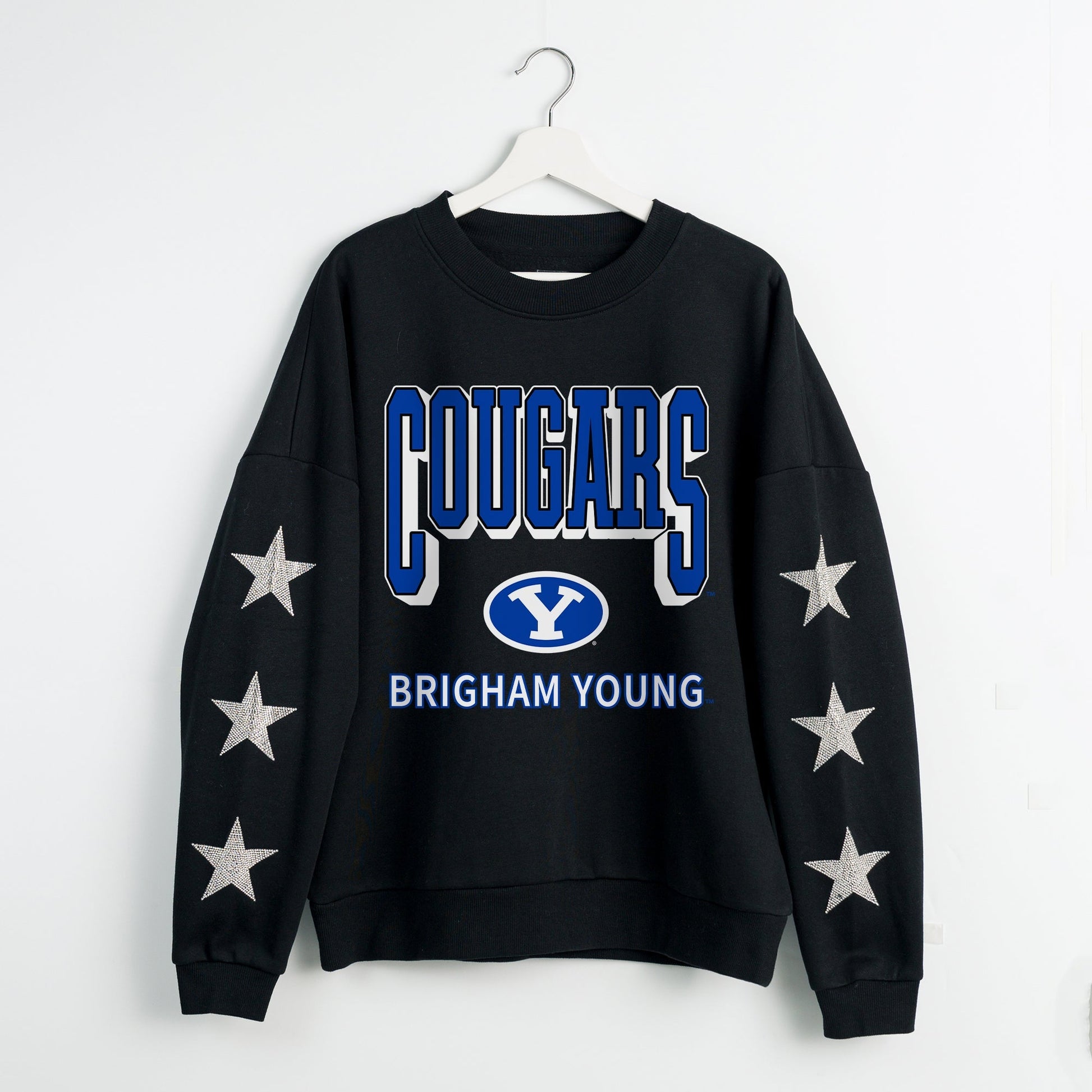 BYU COUGARS PURE VICTORY EMBELLISHED STAR SLEEVE CREWNECK PULLOVER