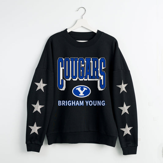 BYU COUGARS PURE VICTORY EMBELLISHED STAR SLEEVE CREWNECK PULLOVER