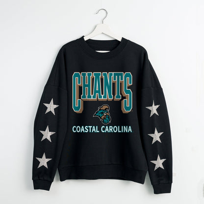 COASTAL CAROLINA CHANTICLEERS PURE VICTORY EMBELLISHED STAR SLEEVE CREWNECK PULLOVER