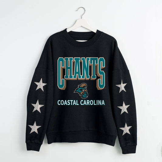COASTAL CAROLINA CHANTICLEERS PURE VICTORY EMBELLISHED STAR SLEEVE CREWNECK PULLOVER