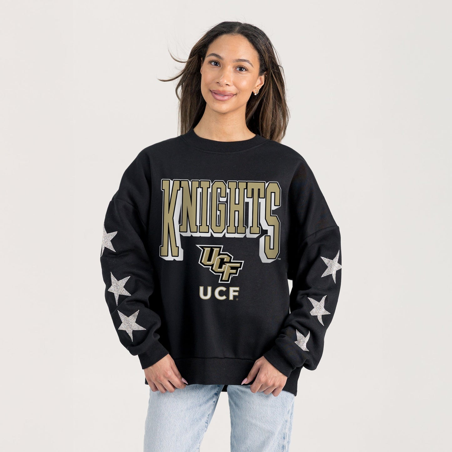 CENTRAL FLORIDA KNIGHTS PURE VICTORY EMBELLISHED STAR SLEEVE CREWNECK PULLOVER