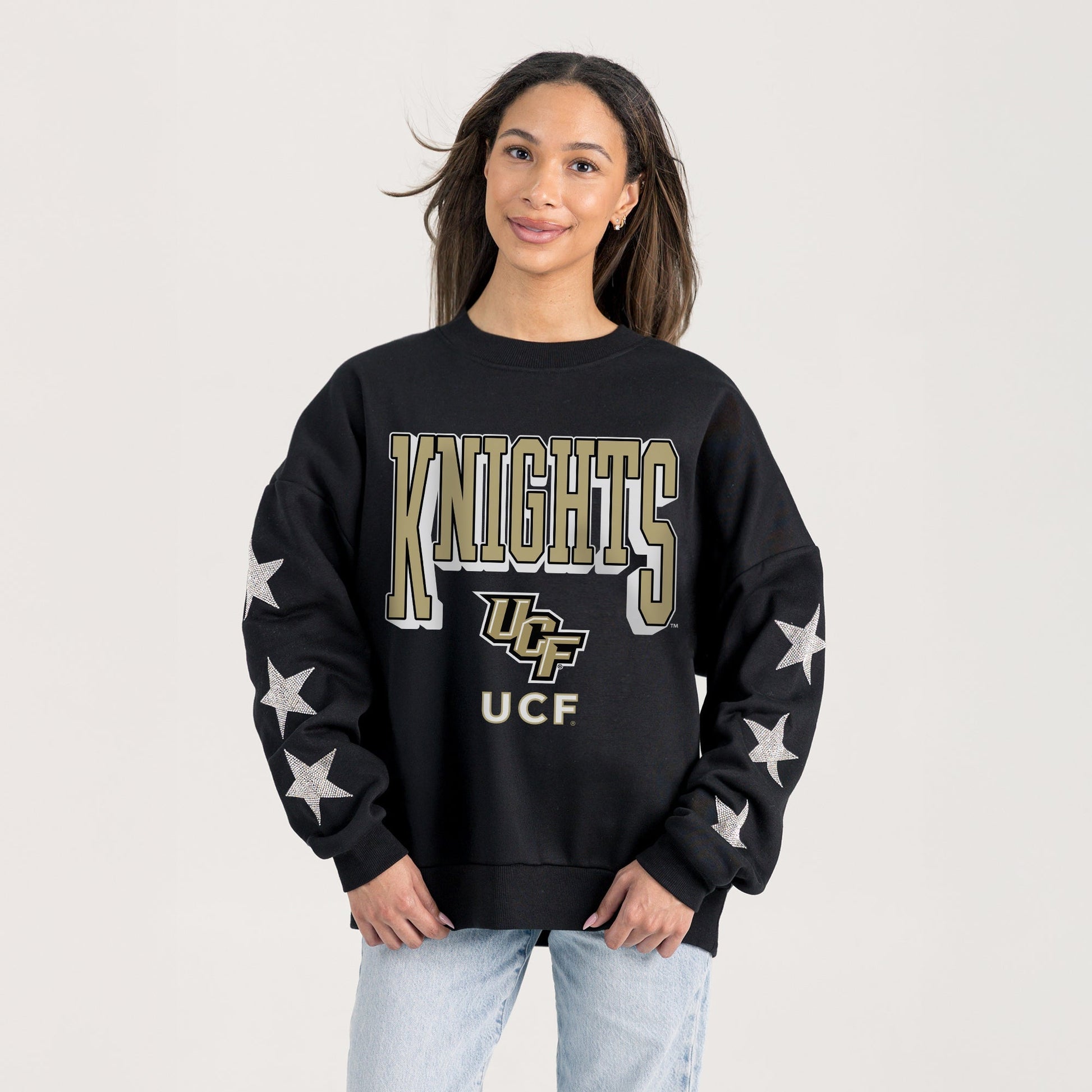 CENTRAL FLORIDA KNIGHTS PURE VICTORY EMBELLISHED STAR SLEEVE CREWNECK PULLOVER