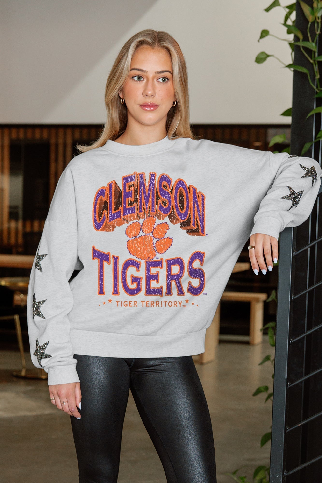 CLEMSON TIGERS RESILIENCE STAR EMBELLISHED CREW SWEATSHIRT