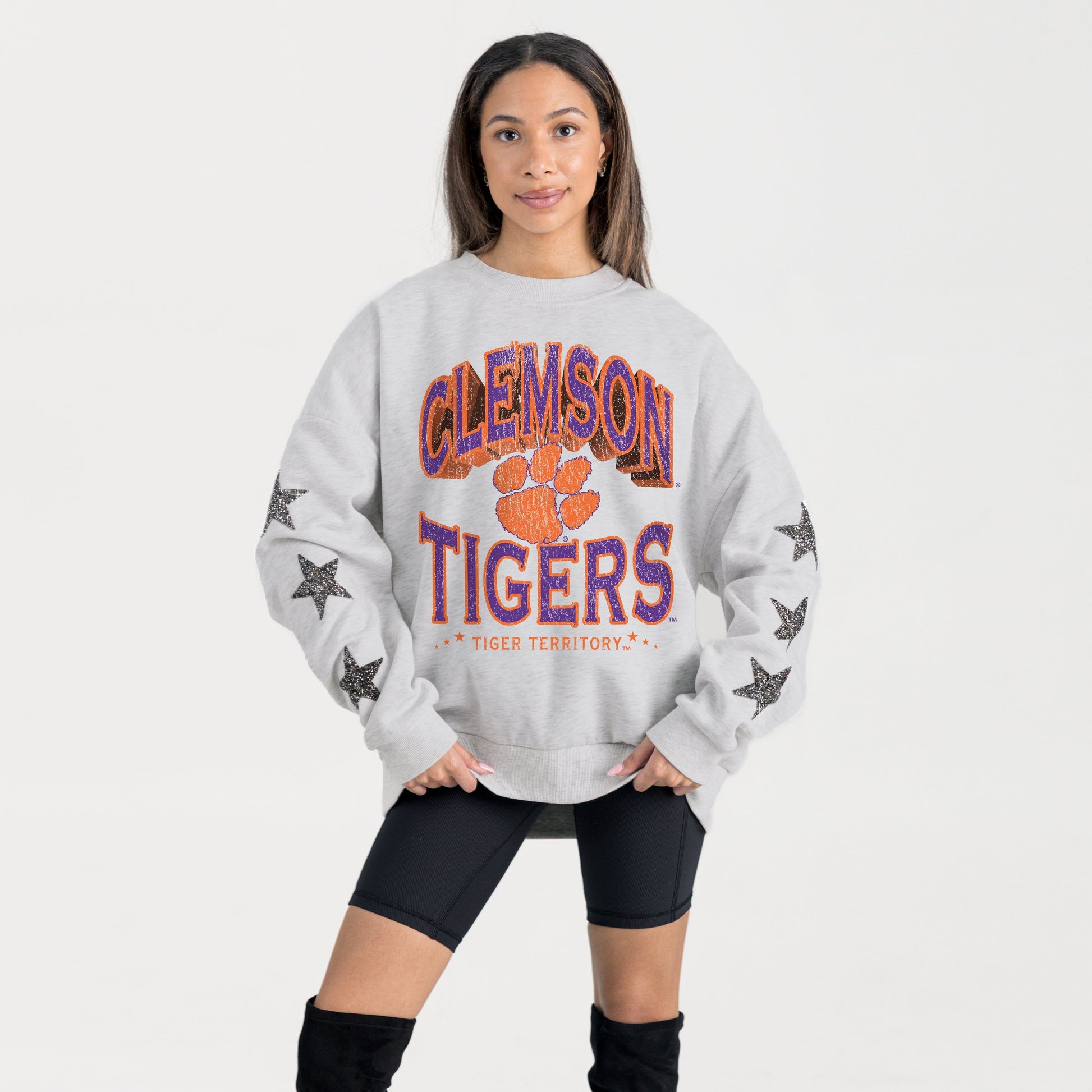 CLEMSON TIGERS RESILIENCE STAR EMBELLISHED CREW SWEATSHIRT