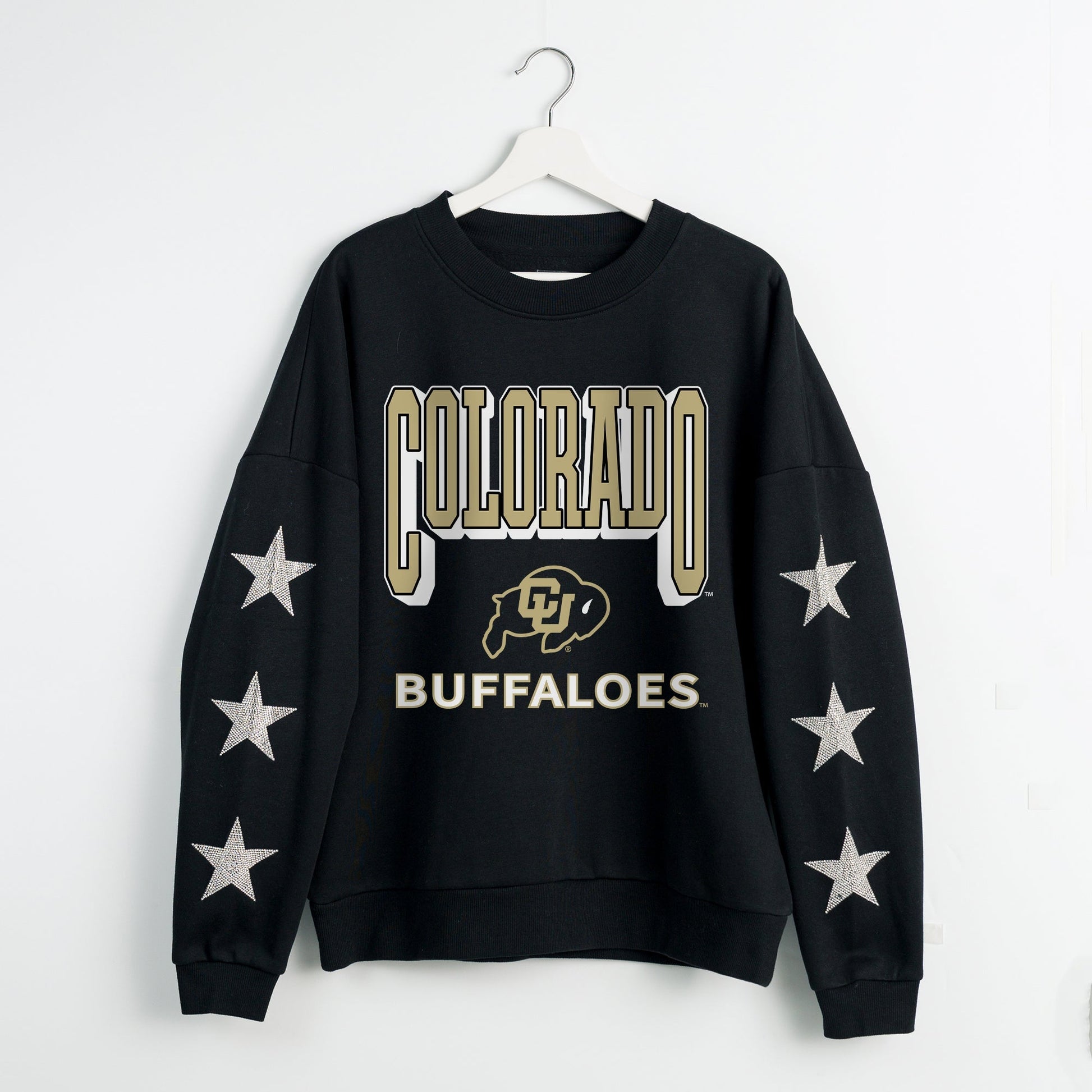 COLORADO BUFFALOES PURE VICTORY EMBELLISHED STAR SLEEVE CREWNECK PULLOVER