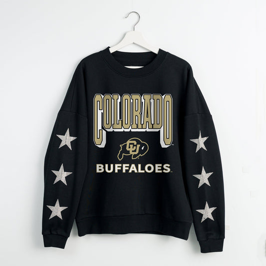 COLORADO BUFFALOES PURE VICTORY EMBELLISHED STAR SLEEVE CREWNECK PULLOVER