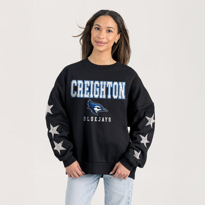 CREIGHTON BLUEJAYS VELOCITY STAR EMBELLISHED CREW SWEATSHIRT