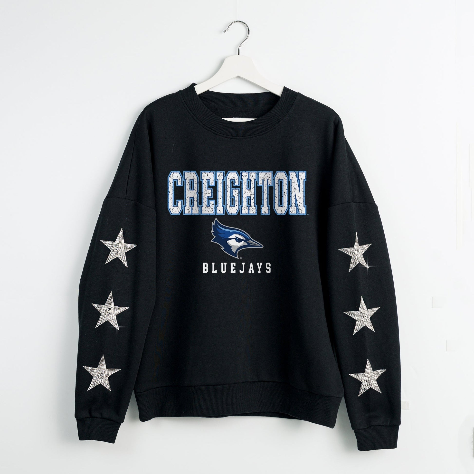 CREIGHTON BLUEJAYS VELOCITY STAR EMBELLISHED CREW SWEATSHIRT