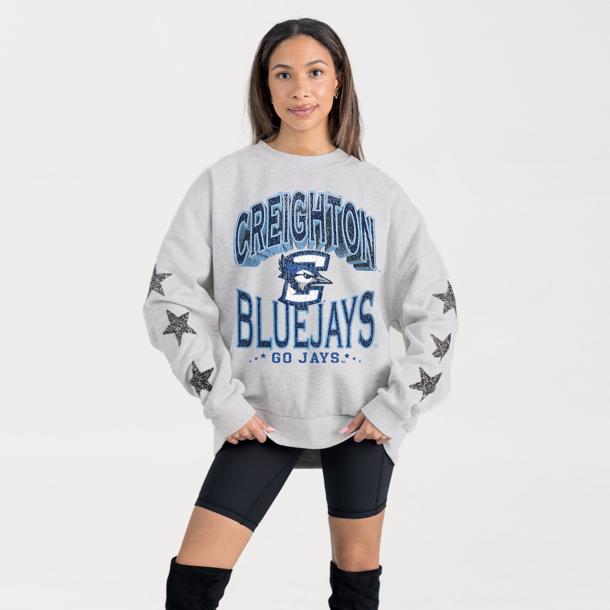 CREIGHTON BLUEJAYS RESILIENCE STAR EMBELLISHED CREW SWEATSHIRT