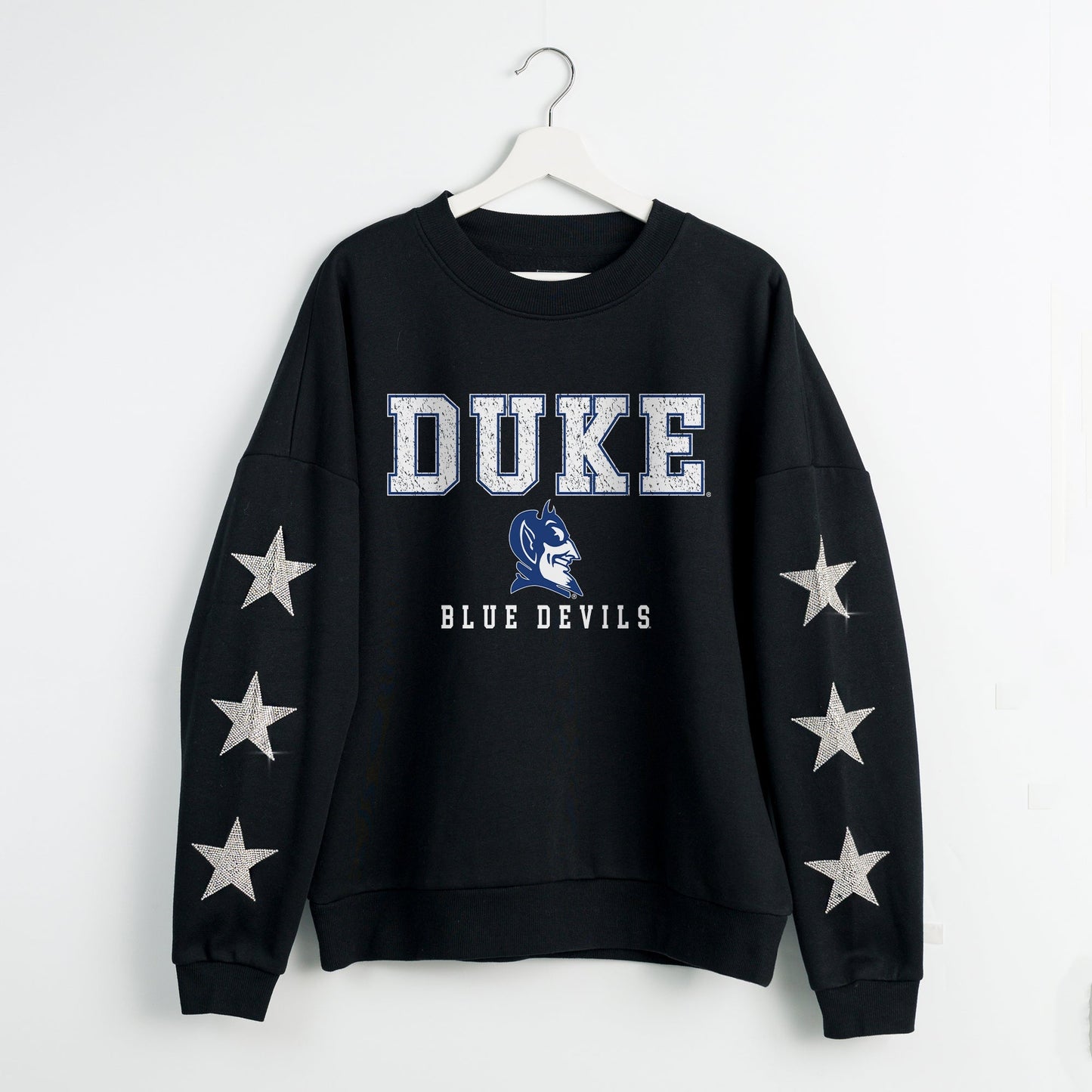 DUKE BLUE DEVILS VELOCITY STAR EMBELLISHED CREW SWEATSHIRT