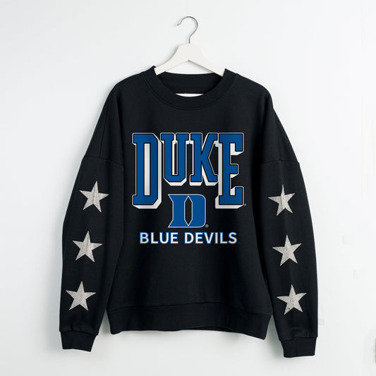 DUKE BLUE DEVILS PURE VICTORY EMBELLISHED STAR SLEEVE CREWNECK PULLOVER