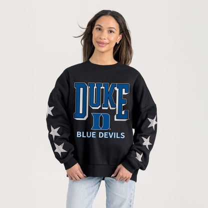 DUKE BLUE DEVILS PURE VICTORY EMBELLISHED STAR SLEEVE CREWNECK PULLOVER