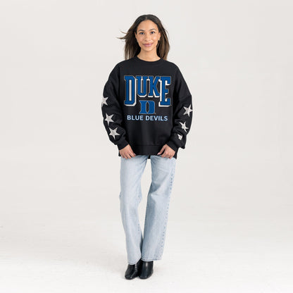 DUKE BLUE DEVILS PURE VICTORY EMBELLISHED STAR SLEEVE CREWNECK PULLOVER