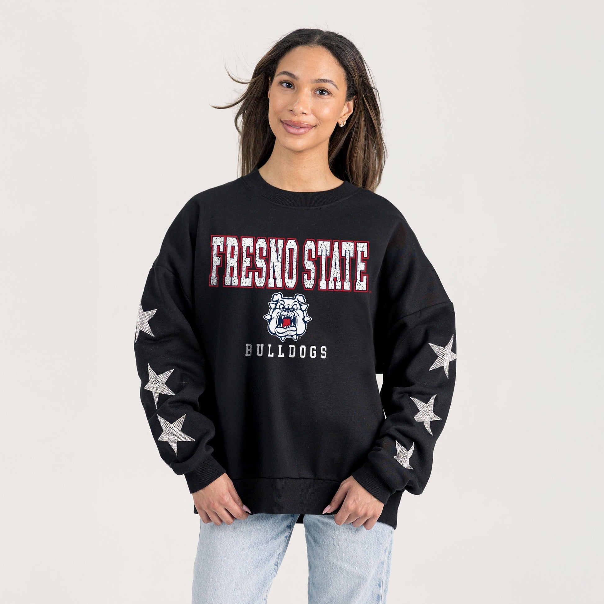 FRESNO STATE BULLDOGS VELOCITY STAR EMBELLISHED CREW SWEATSHIRT