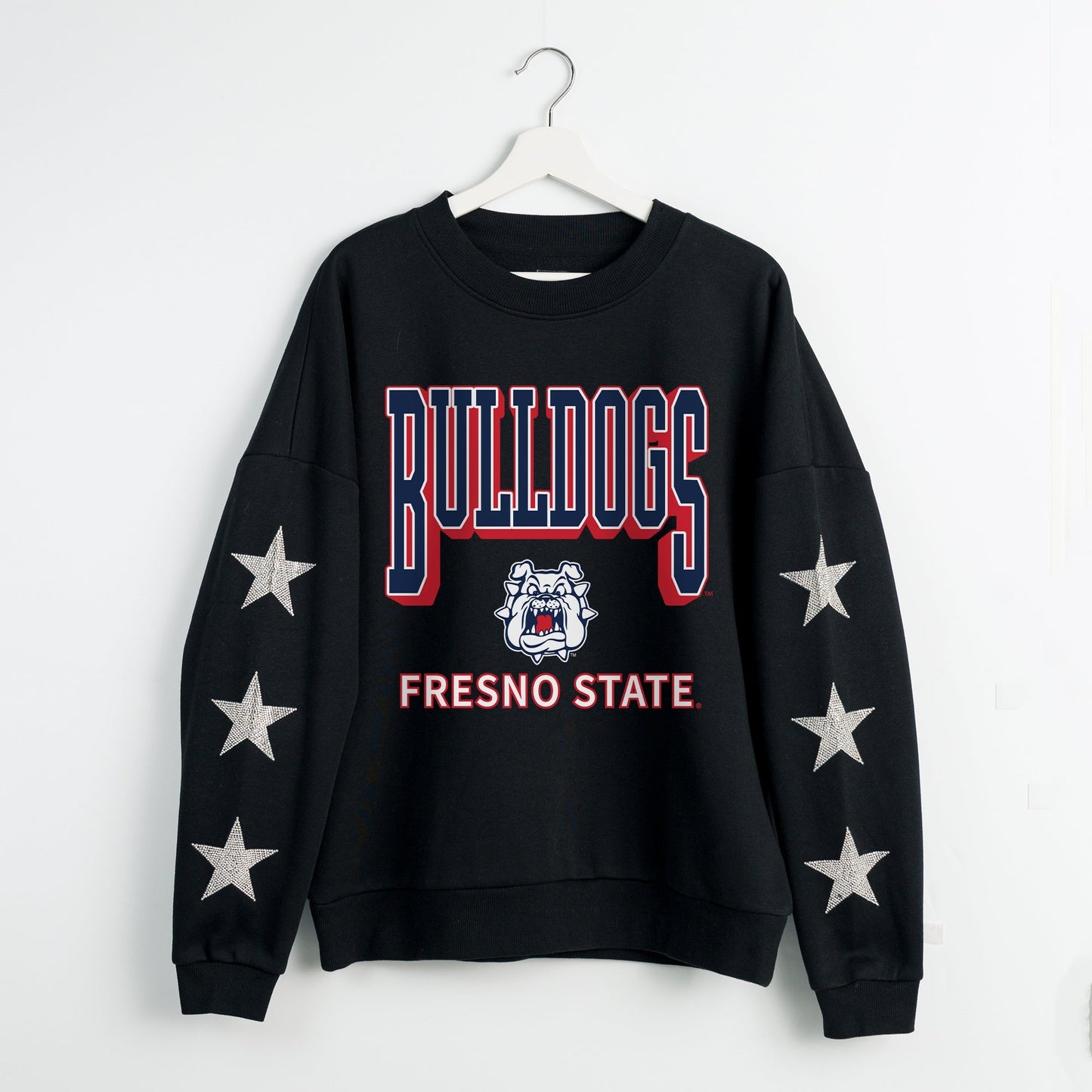 FRESNO STATE BULLDOGS PURE VICTORY EMBELLISHED STAR SLEEVE CREWNECK PULLOVER