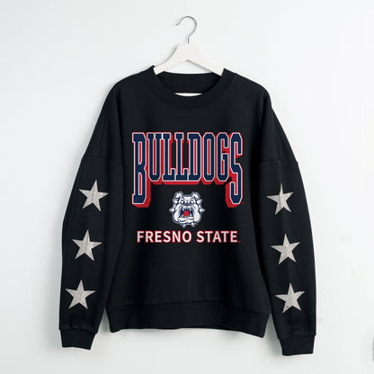 FRESNO STATE BULLDOGS PURE VICTORY EMBELLISHED STAR SLEEVE CREWNECK PULLOVER