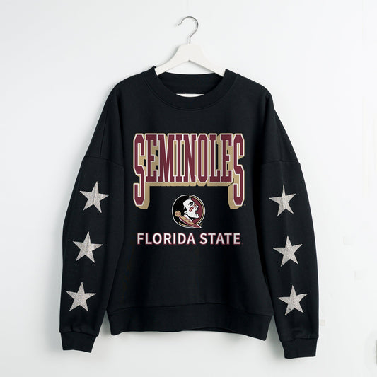 FLORIDA STATE SEMINOLES PURE VICTORY EMBELLISHED STAR SLEEVE CREWNECK PULLOVER