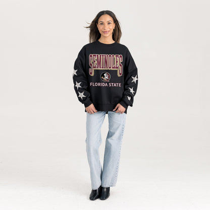 FLORIDA STATE SEMINOLES PURE VICTORY EMBELLISHED STAR SLEEVE CREWNECK PULLOVER