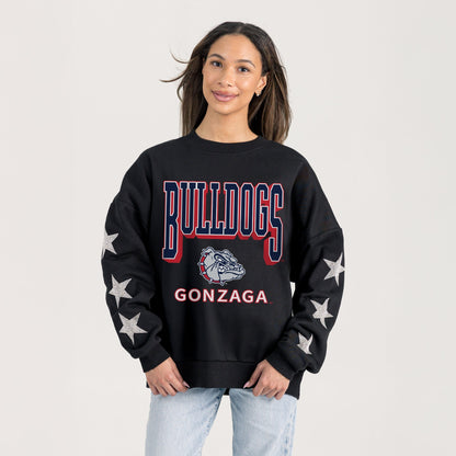GONZAGA BULLDOGS PURE VICTORY EMBELLISHED STAR SLEEVE CREWNECK PULLOVER
