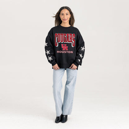 HOUSTON COUGARS PURE VICTORY EMBELLISHED STAR SLEEVE CREWNECK PULLOVER