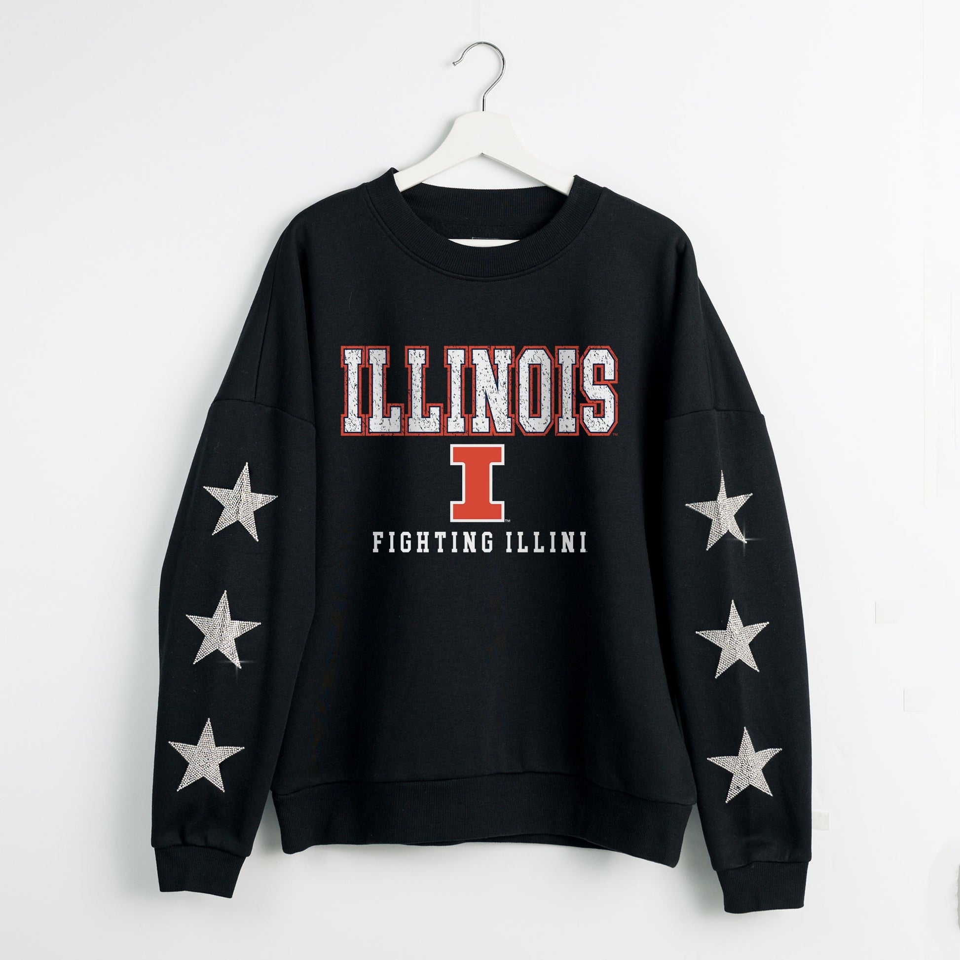 ILLINOIS FIGHTING ILLINI VELOCITY STAR EMBELLISHED CREW SWEATSHIRT