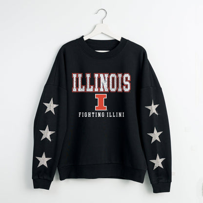 ILLINOIS FIGHTING ILLINI VELOCITY STAR EMBELLISHED CREW SWEATSHIRT