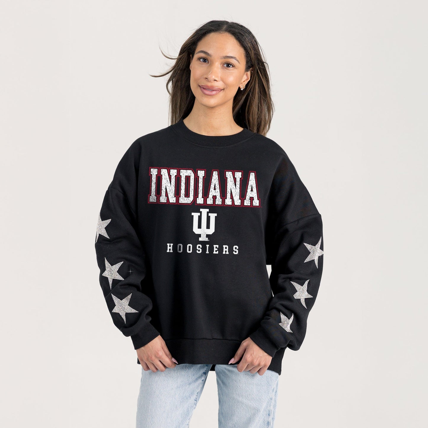INDIANA HOOSIERS VELOCITY STAR EMBELLISHED CREW SWEATSHIRT