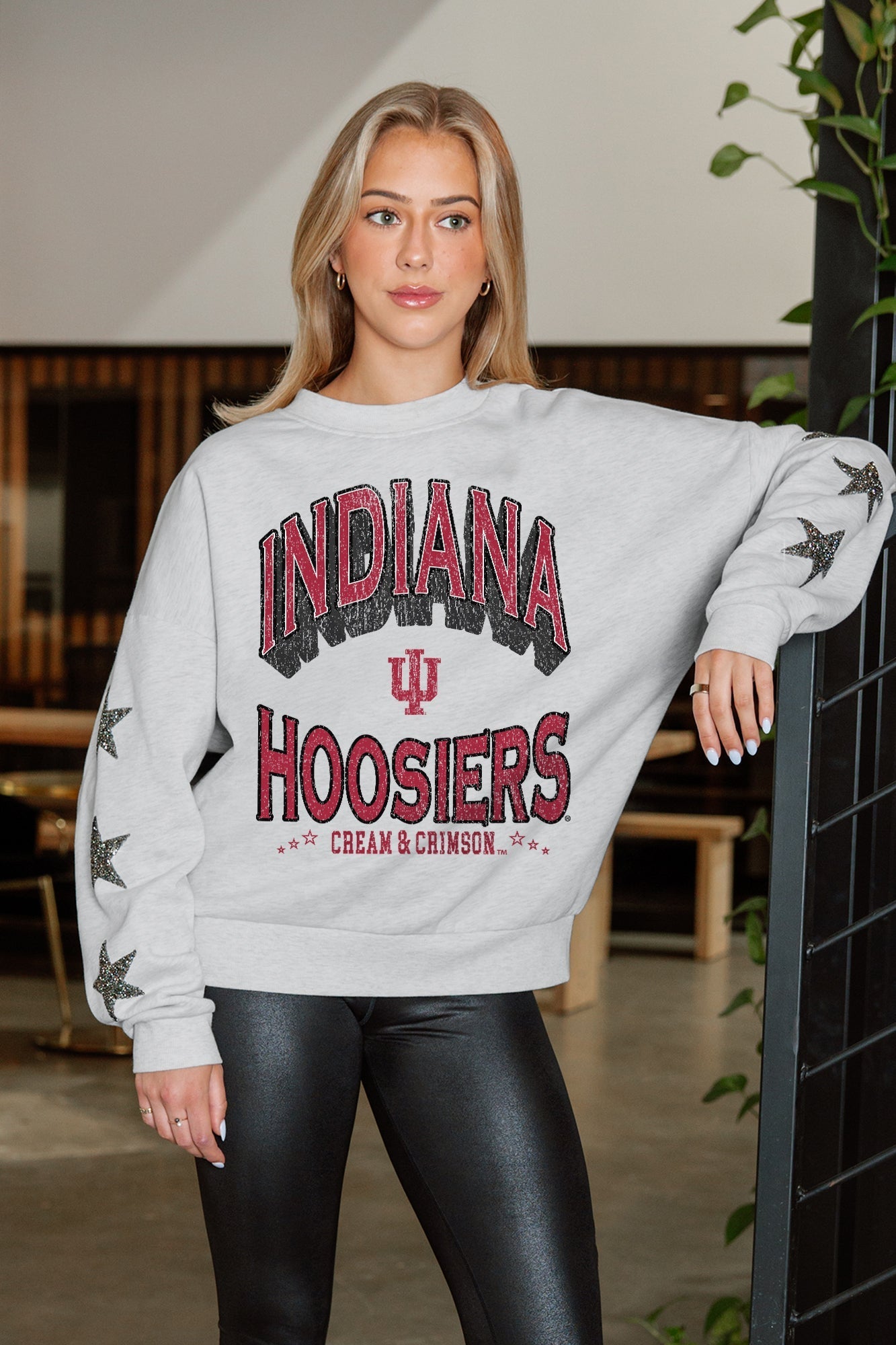 INDIANA HOOSIERS RESILIENCE STAR EMBELLISHED CREW SWEATSHIRT