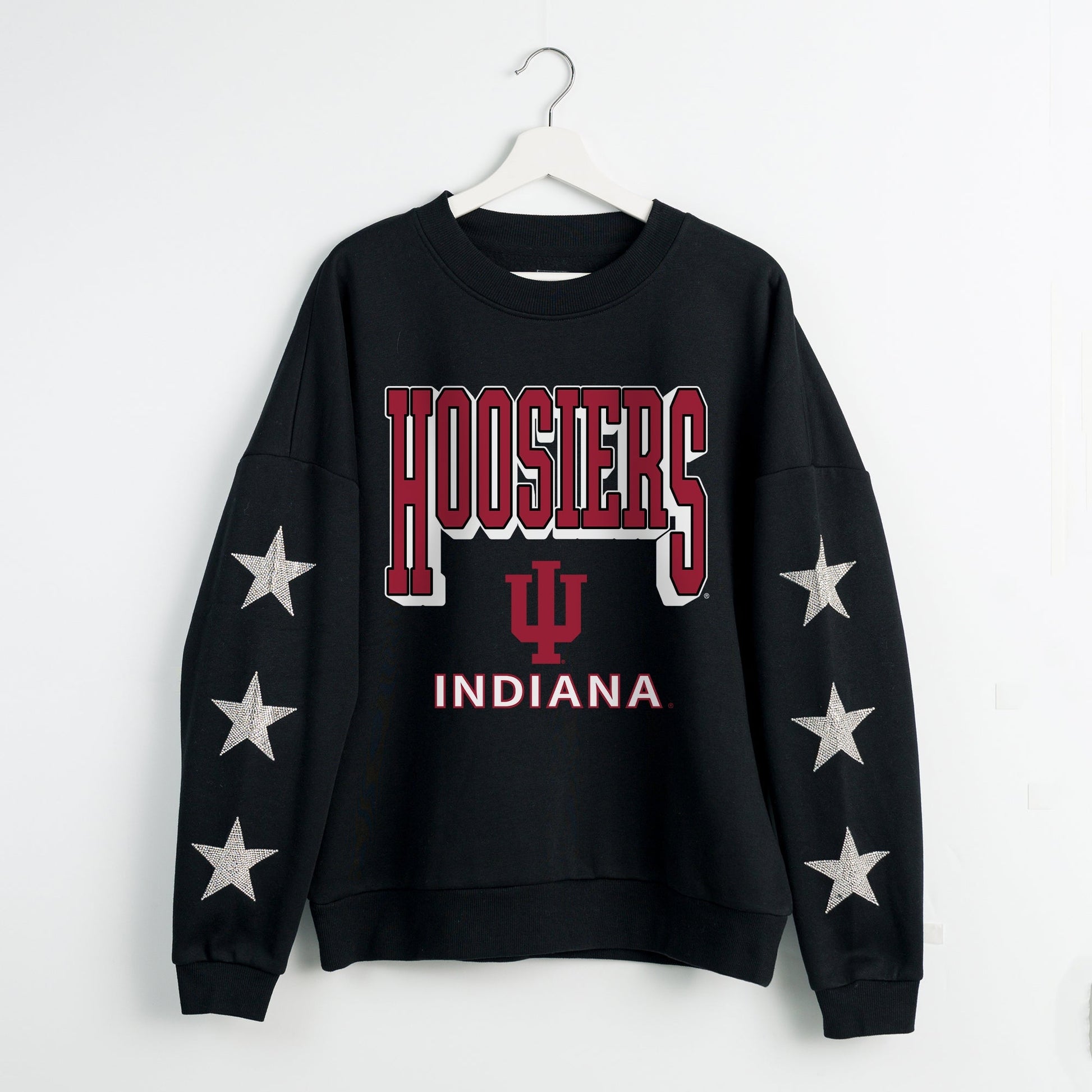 INDIANA HOOSIERS PURE VICTORY EMBELLISHED STAR SLEEVE CREWNECK PULLOVER