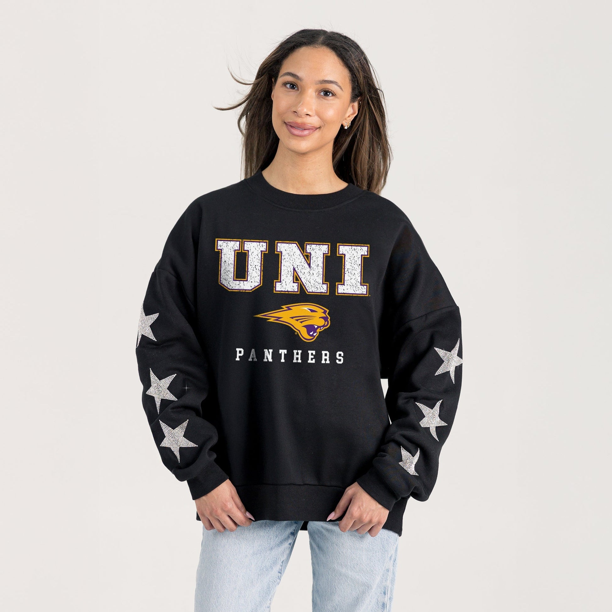 NORTHERN IOWA PANTHERS VELOCITY STAR EMBELLISHED CREW SWEATSHIRT