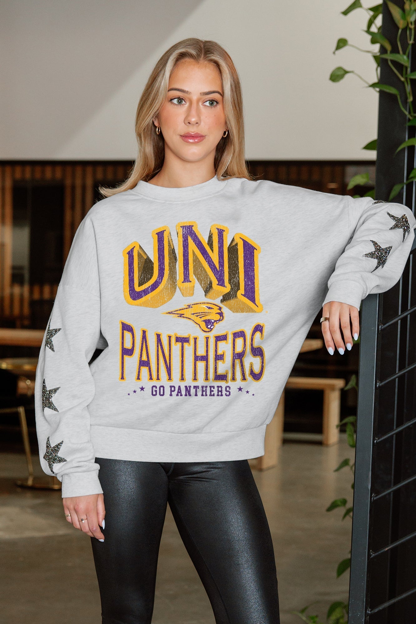 NORTHERN IOWA PANTHERS RESILIENCE STAR EMBELLISHED CREW SWEATSHIRT