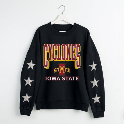 IOWA STATE CYCLONES PURE VICTORY EMBELLISHED STAR SLEEVE CREWNECK PULLOVER