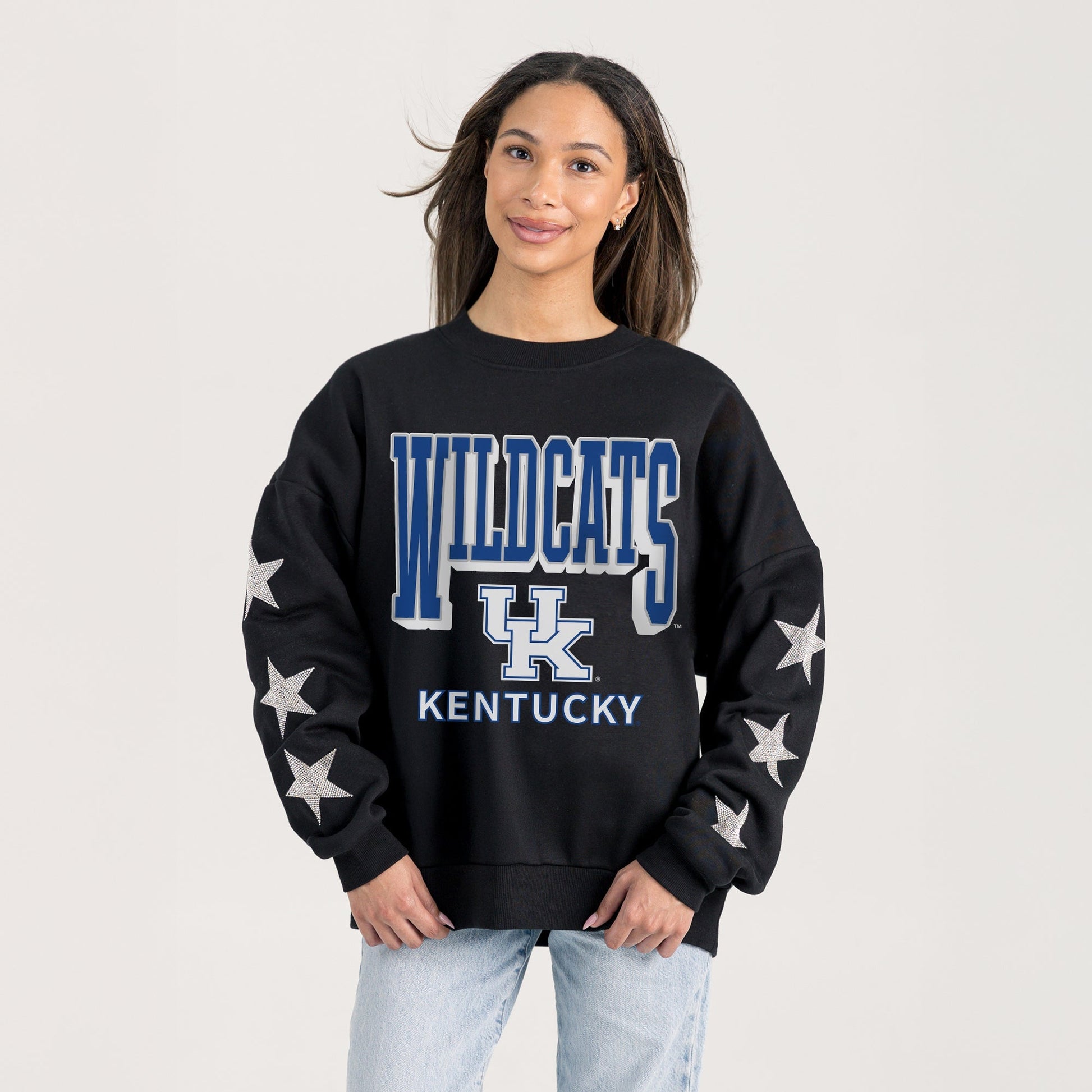 KENTUCKY WILDCATS PURE VICTORY EMBELLISHED STAR SLEEVE CREWNECK PULLOVER