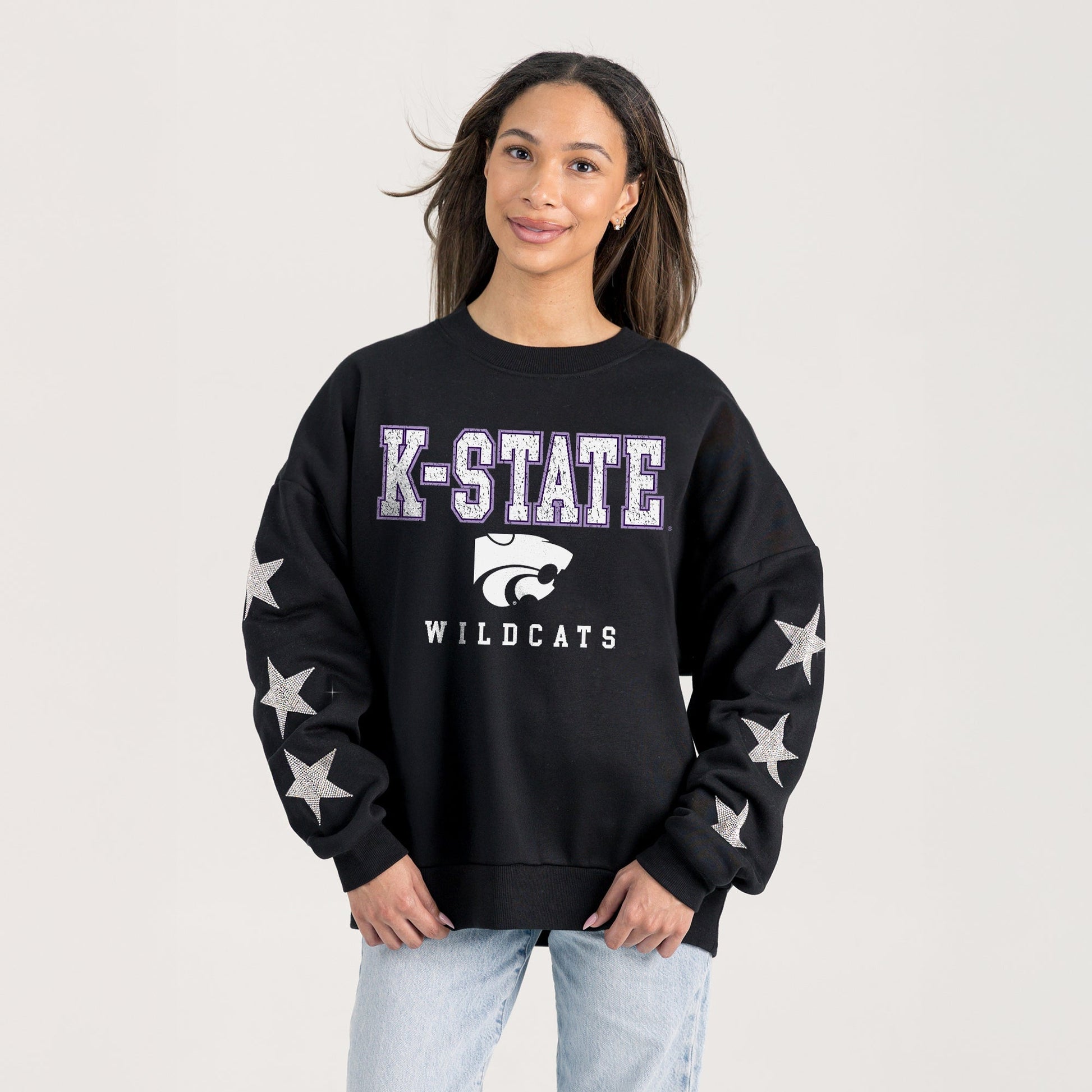 KANSAS STATE WILDCATS VELOCITY STAR EMBELLISHED CREW SWEATSHIRT