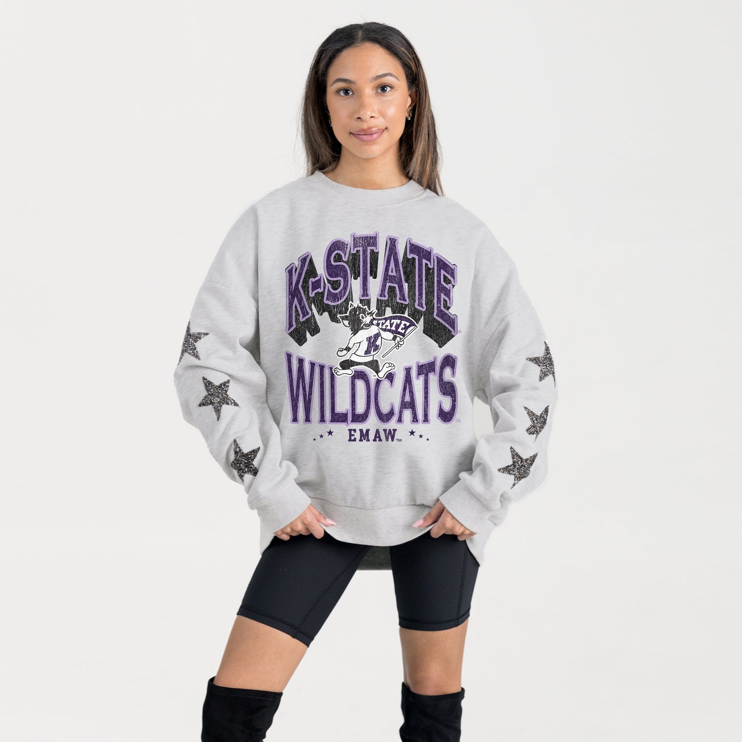 KANSAS STATE WILDCATS RESILIENCE STAR EMBELLISHED CREW SWEATSHIRT