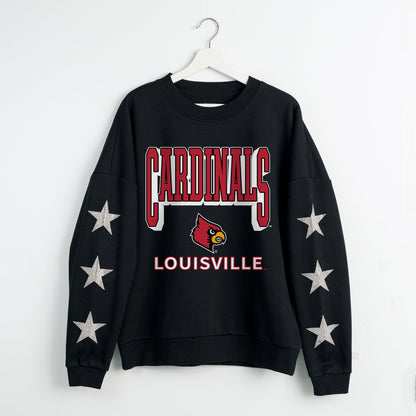 LOUISVILLE CARDINALS PURE VICTORY EMBELLISHED STAR SLEEVE CREWNECK PULLOVER