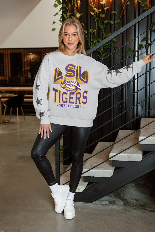LSU TIGERS RESILIENCE STAR EMBELLISHED CREW SWEATSHIRT