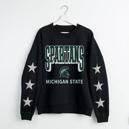 MICHIGAN STATE SPARTANS PURE VICTORY EMBELLISHED STAR SLEEVE CREWNECK PULLOVER