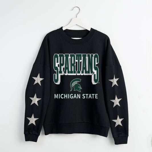 MICHIGAN STATE SPARTANS PURE VICTORY EMBELLISHED STAR SLEEVE CREWNECK PULLOVER