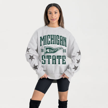MICHIGAN STATE SPARTANS PENNANT PRIDE EMBELLISHED STAR SLEEVE CREWNECK PULLOVER