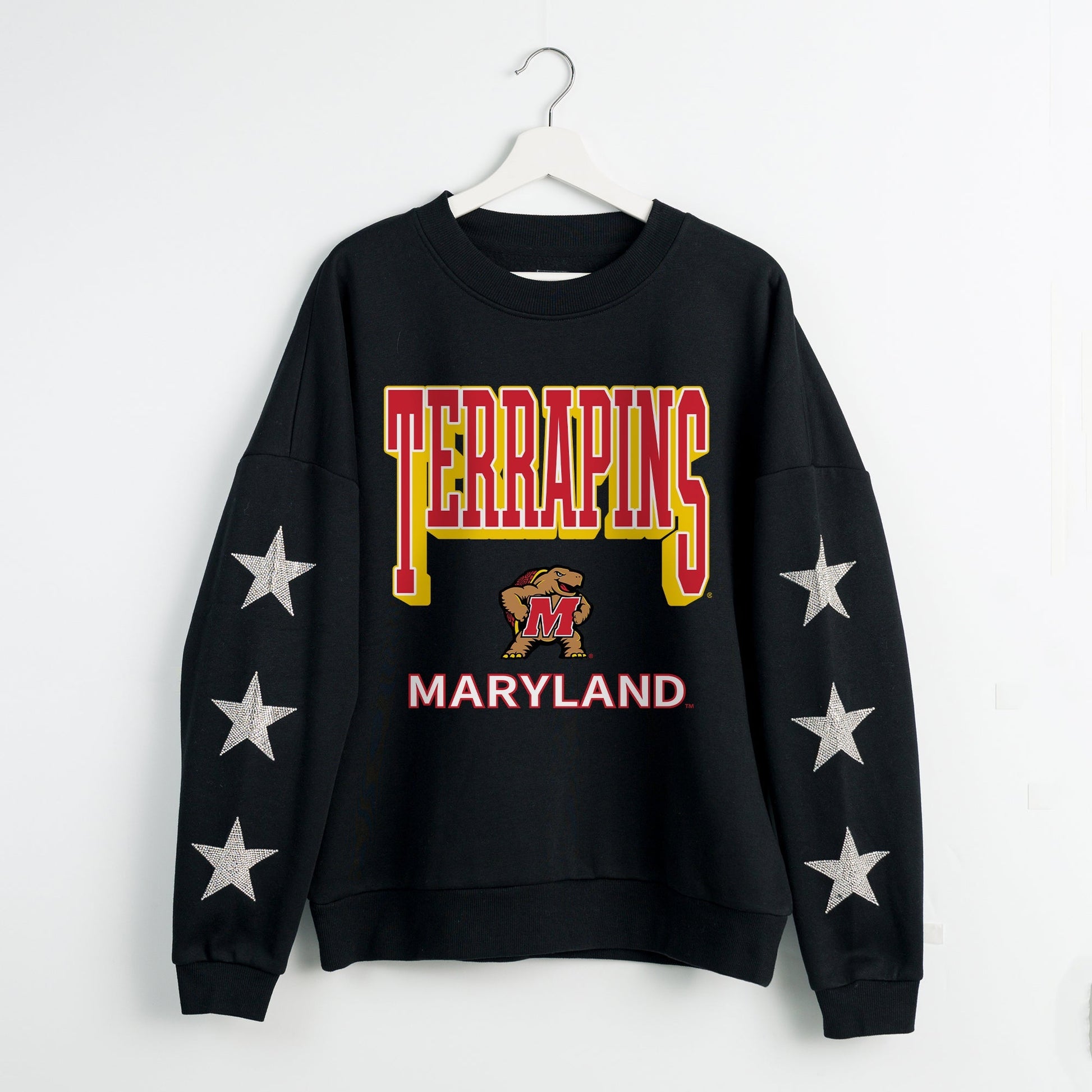 MARYLAND TERRAPINS PURE VICTORY EMBELLISHED STAR SLEEVE CREWNECK PULLOVER