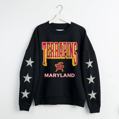 MARYLAND TERRAPINS PURE VICTORY EMBELLISHED STAR SLEEVE CREWNECK PULLOVER
