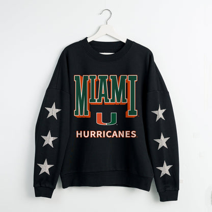 MIAMI HURRICANES PURE VICTORY EMBELLISHED STAR SLEEVE CREWNECK PULLOVER